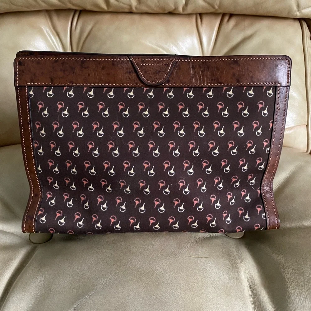 Vintage Gucci LKNW Oversized Clutch Toiletry Bag Horsebit Logo Fabric/Leather